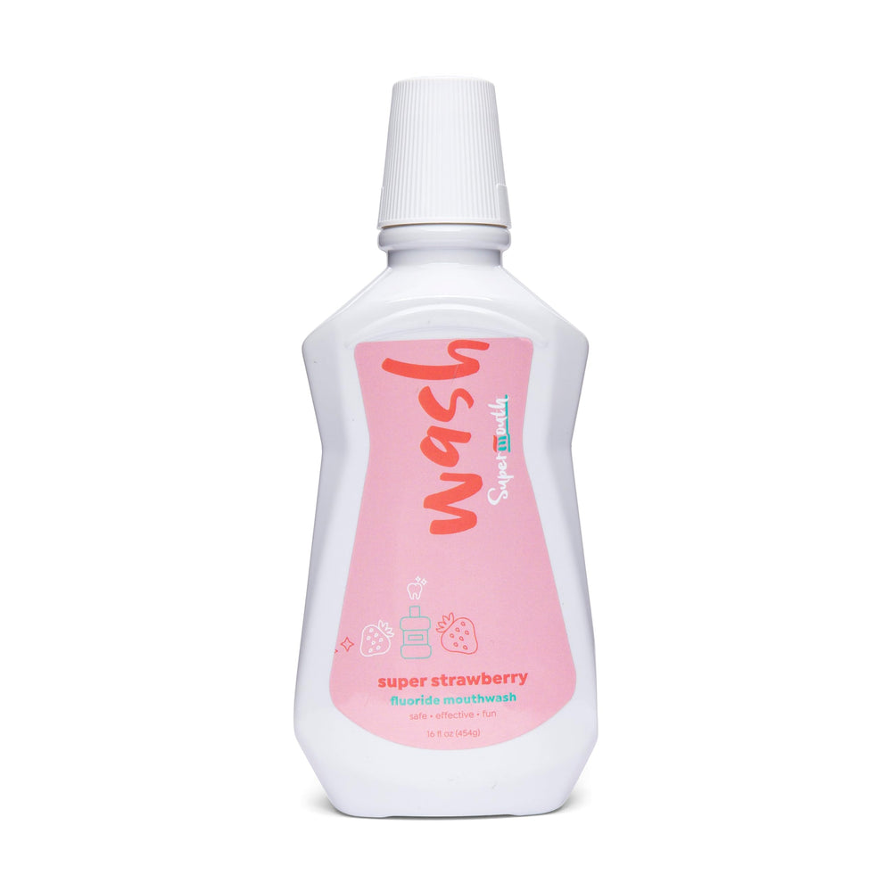 Bottle of SuperMouth Fluoride Mouthwash in mint flavor