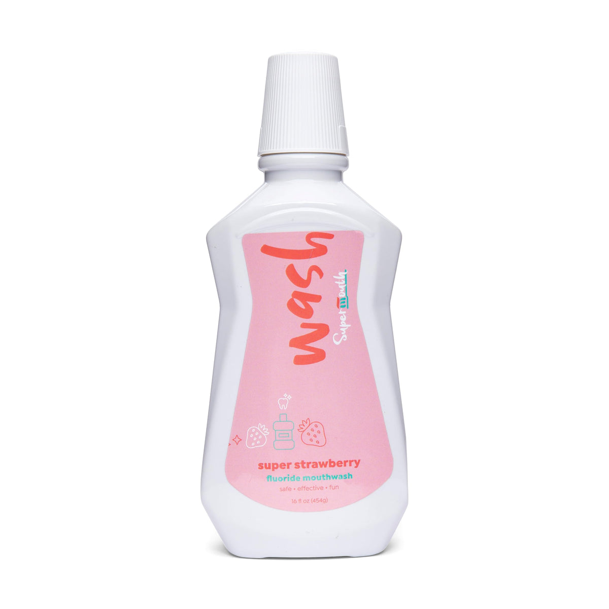 Bottle of SuperMouth Fluoride Mouthwash in mint flavor