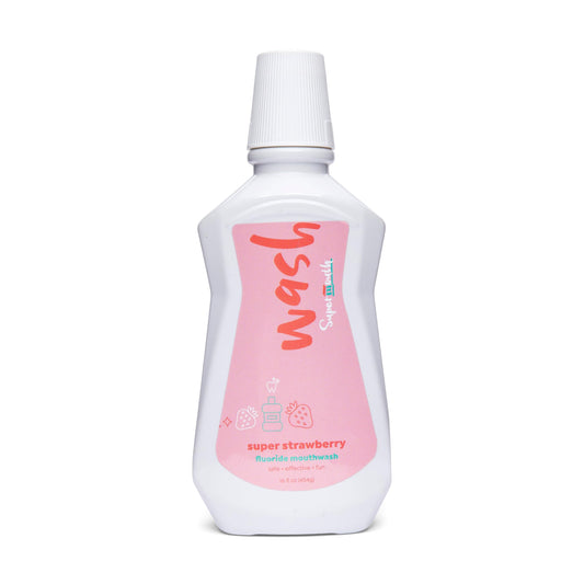 Bottle of SuperMouth Fluoride Mouthwash in mint flavor