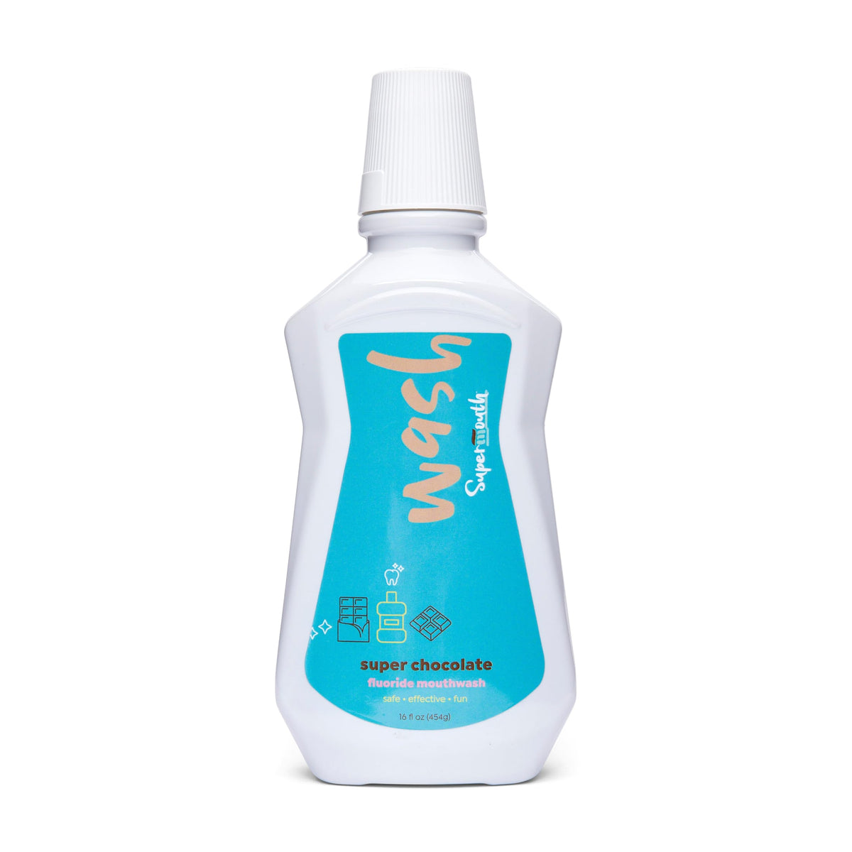 Bottle of SuperMouth Hydroxamin Fluoride Mouthwash with mint flavor