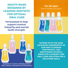 SuperMouth mouthwash bottle label showing fluoride-free enamel protection