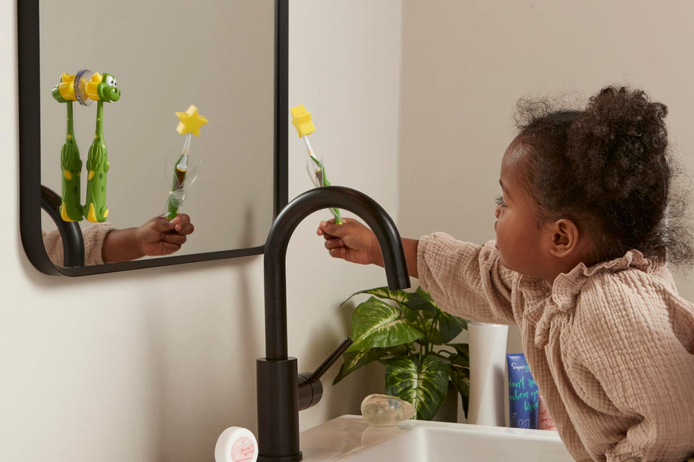 Hygienic suction cup stand keeps toothbrush upright