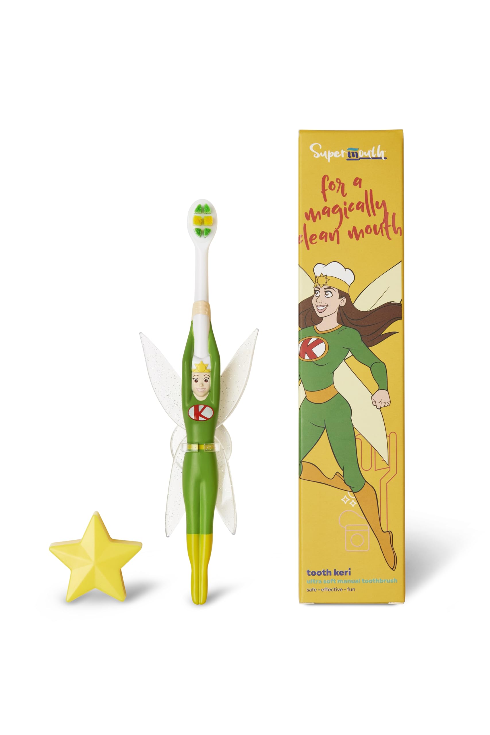 SuperMouth toddler toothbrush featuring superhero design
