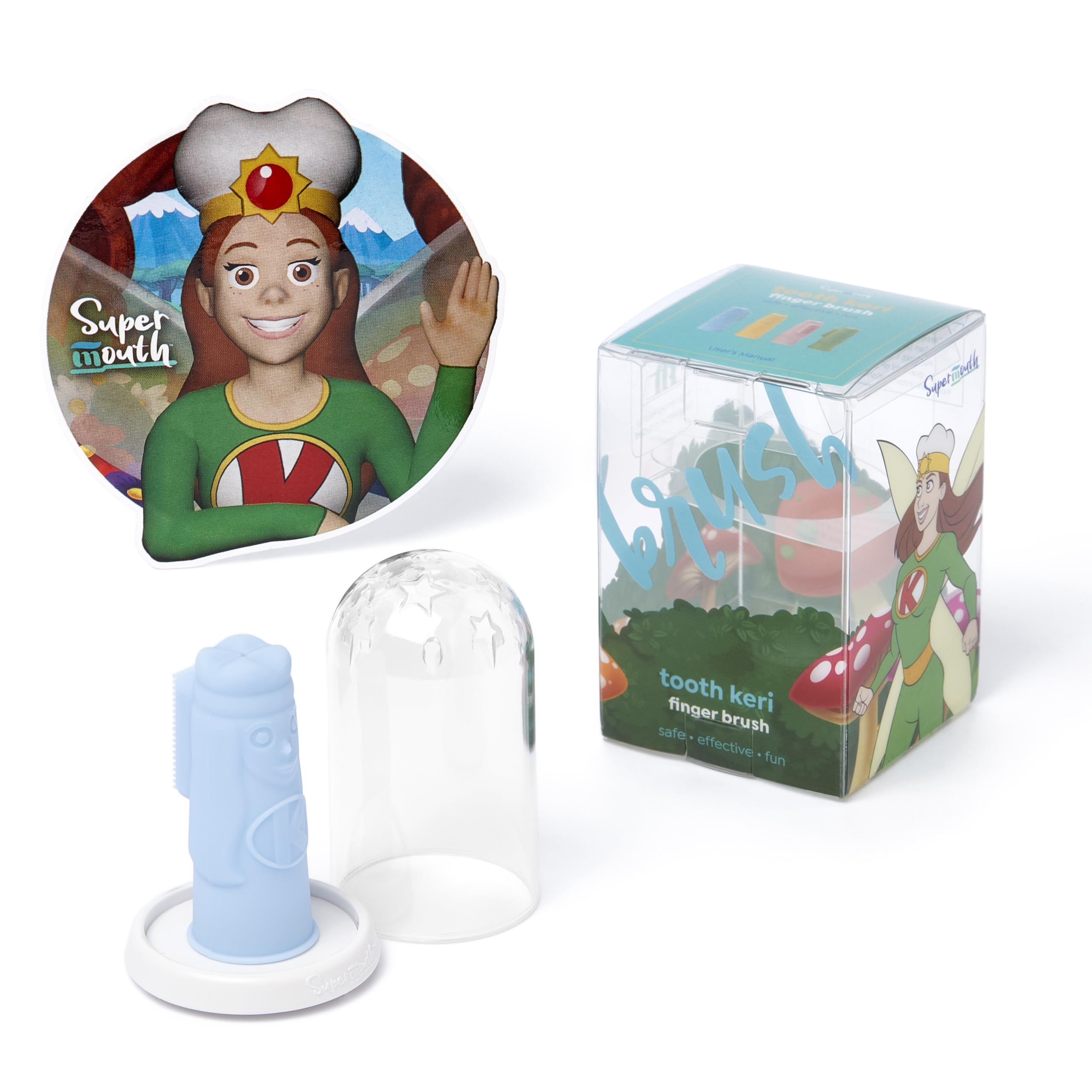 Main view of SuperMouth Tooth Keri Baby Finger Brush with soft silicone bristles