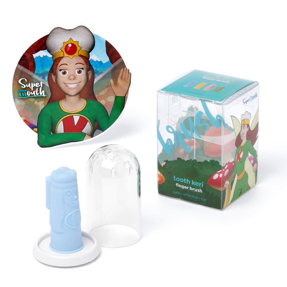 Main view of SuperMouth Tooth Keri Baby Finger Brush with soft silicone bristles
