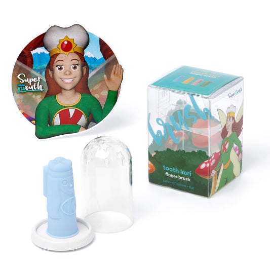 Main view of SuperMouth Tooth Keri Baby Finger Brush with soft silicone bristles