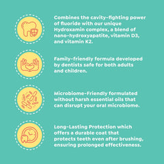 Close-up of toothpaste ingredients highlighting nano-hydroxyapatite and fluoride