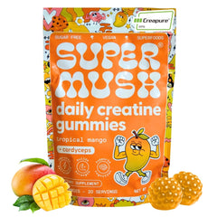SuperMush Daily Creatine Gummies bottle shown for on-the-go energy support