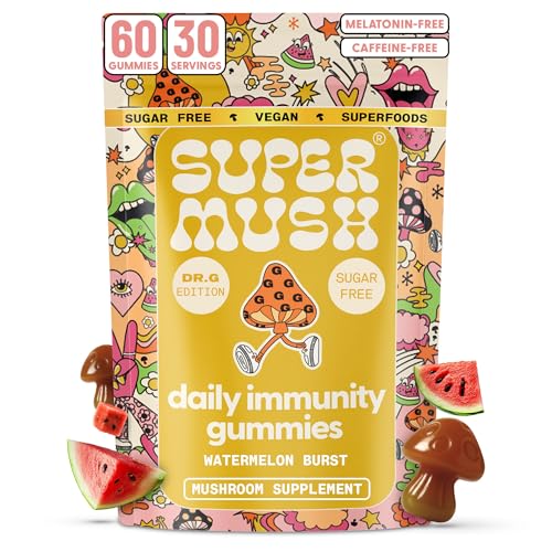 Bottle of SuperMush Dr. G Daily Greens Gummies with label front view