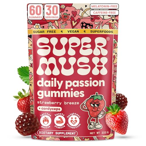 Front view of SuperMush Horny Goat Weed Gummies bottle