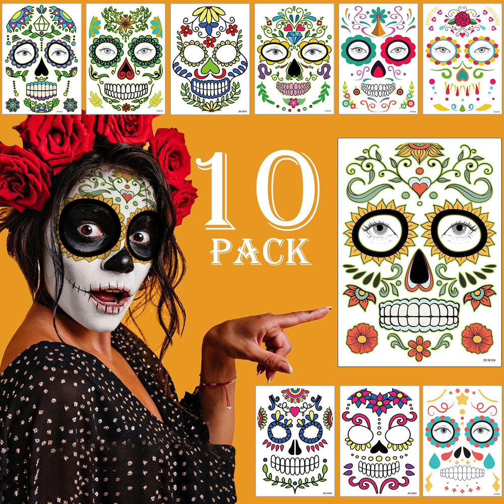 Supersfel sugar skull rose tattoo sheet for bold Halloween makeup and long wear