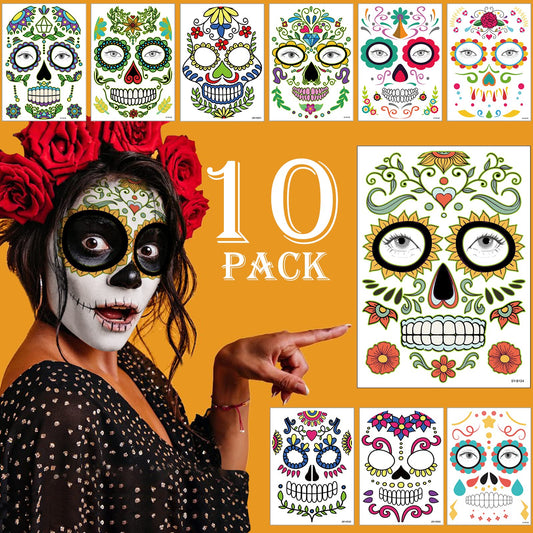 Supersfel sugar skull rose tattoo sheet for bold Halloween makeup and long wear