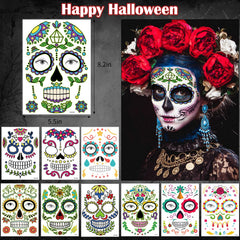 Supersfel Day of the Dead tattoo sheet with vibrant sugar skull rose designs