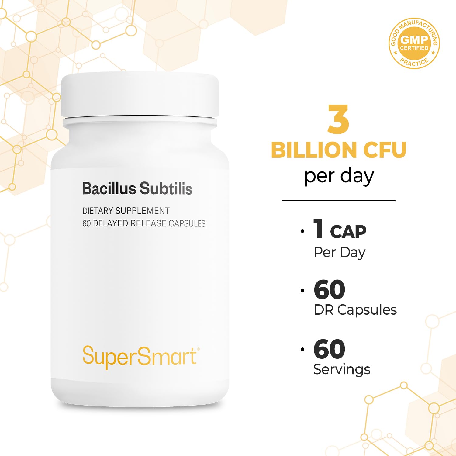 60 capsules count for Supersmart Bacillus subtilis probiotic