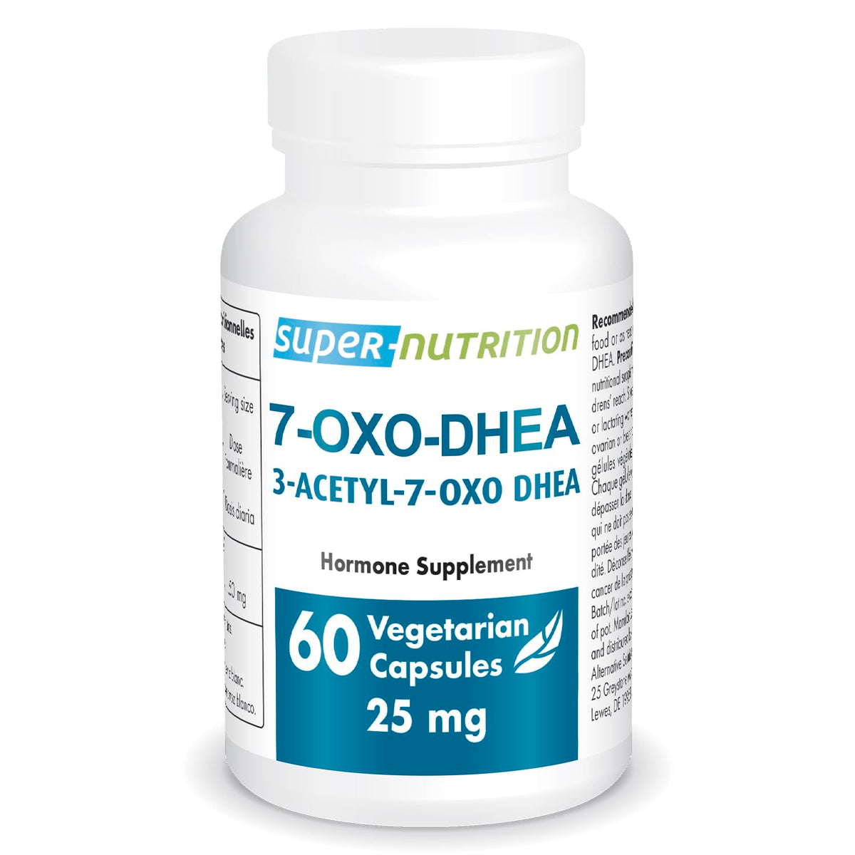 Supersmart 7-OXO DHEA 25 mg in a bottle with 60 vegetarian capsules (hero image)