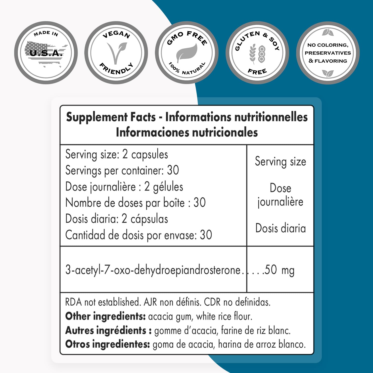 Close-up of 7-OXO DHEA 25 mg ingredient illustration