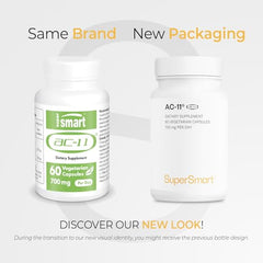 Close-up of AC-11 capsules showing 350 mg per capsule