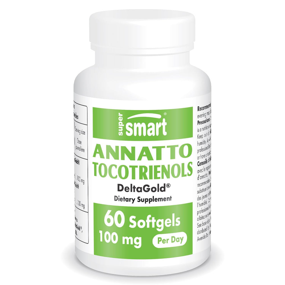 Bottle of Supersmart Annatto Tocotrienols 100mg/day - 60 softgels, front view