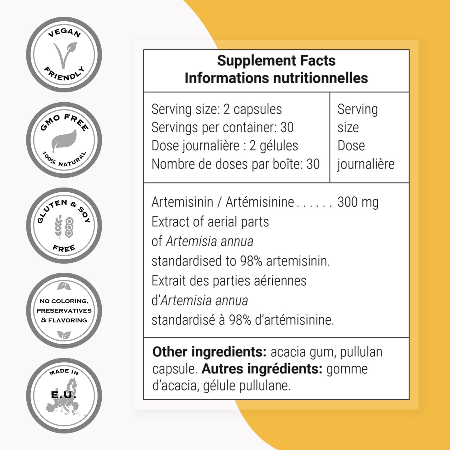 Vegan capsule product shot with clean, allergen-free labeling