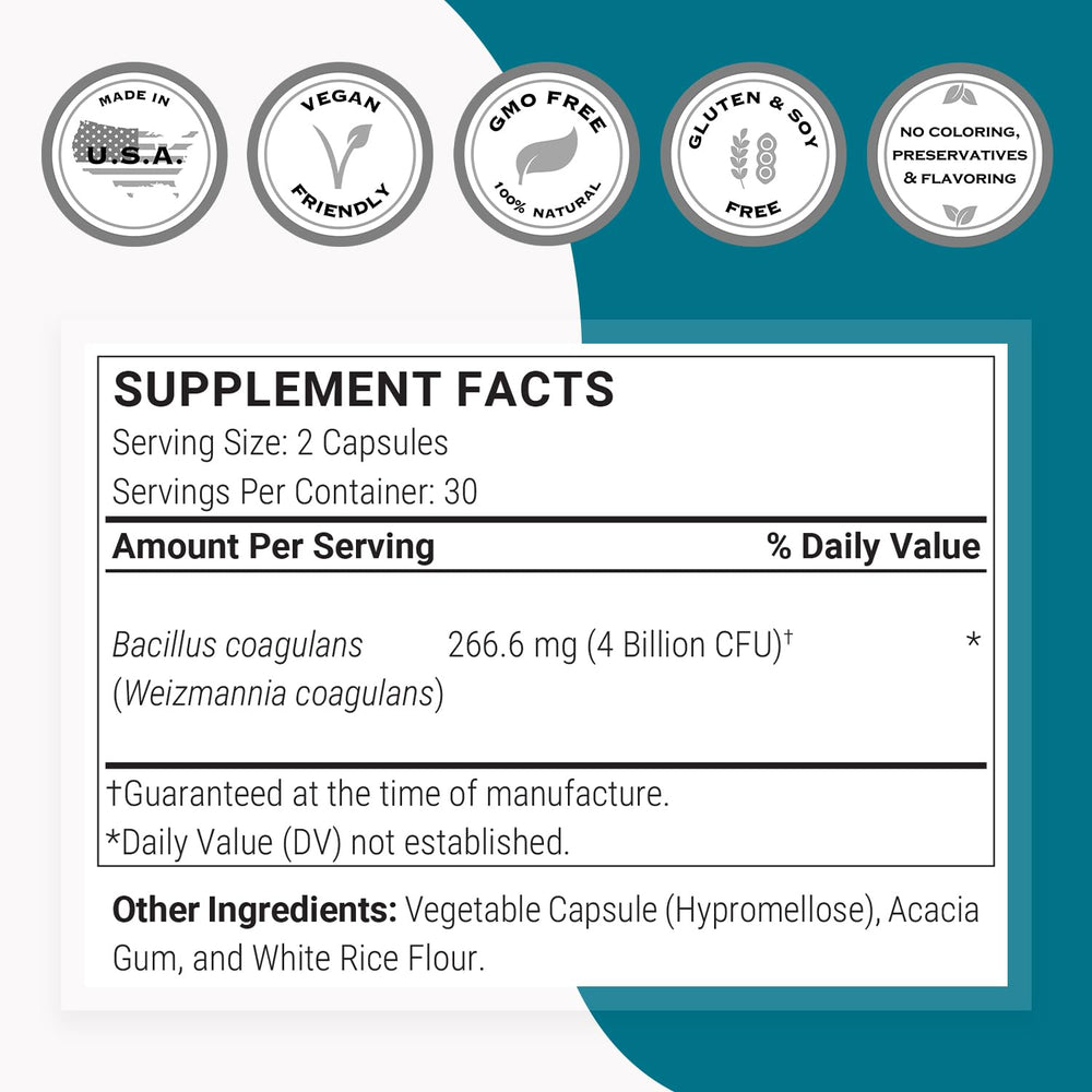 Ingredients panel for Supersmart probiotic including vegetable capsule and rice flour