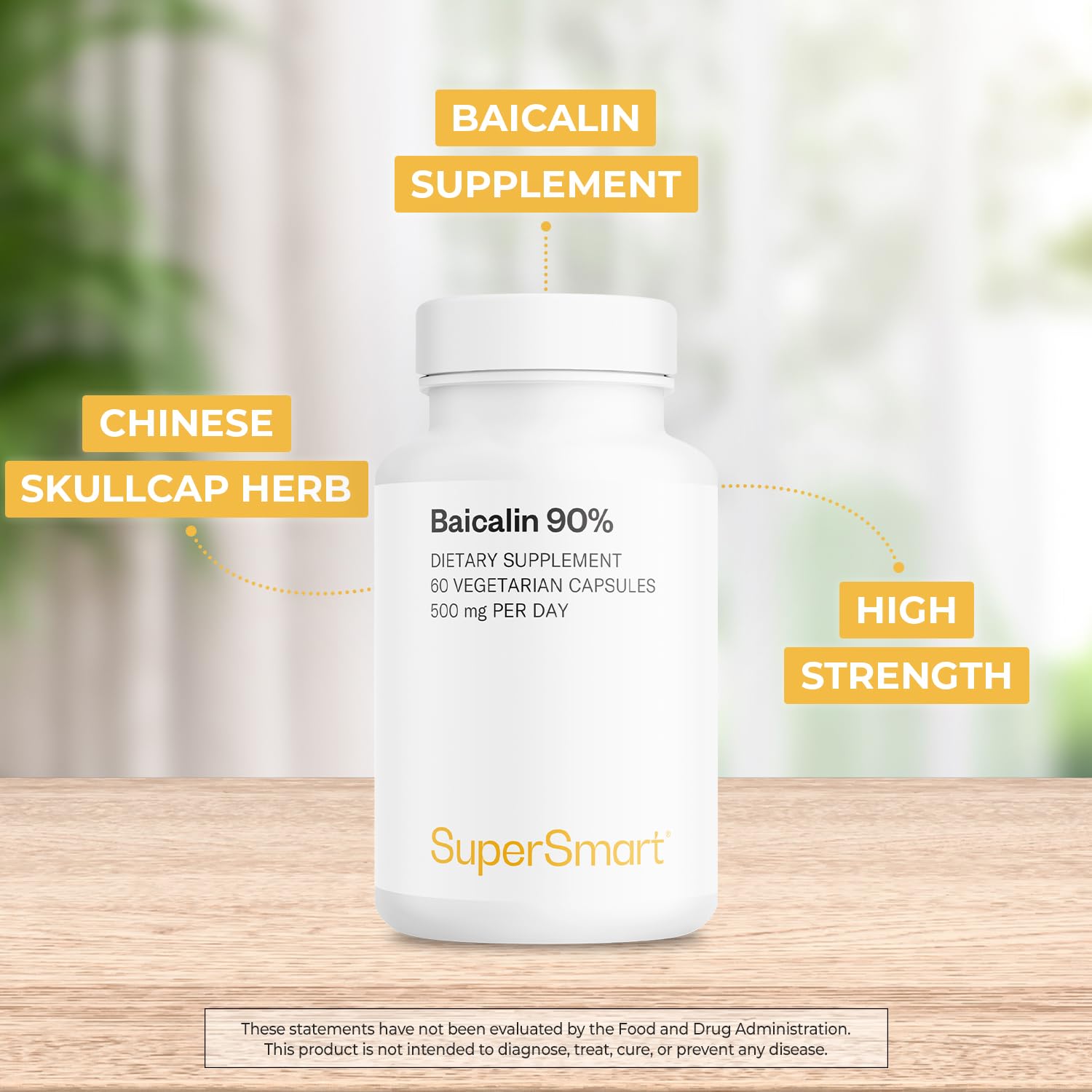 Front view of Supersmart Baicalin product box and capsules