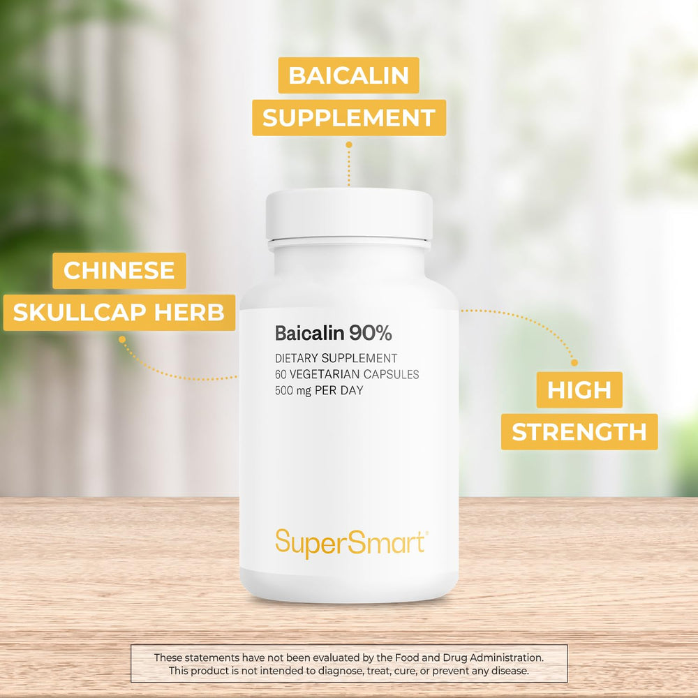 Front view of Supersmart Baicalin product box and capsules