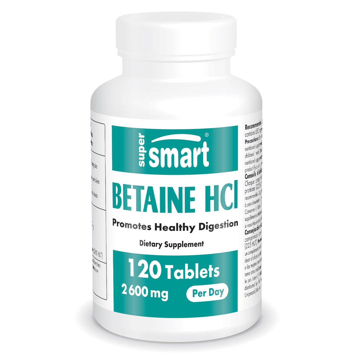 Hero image of Supersmart Betaine HCl 2600mg per day bottle