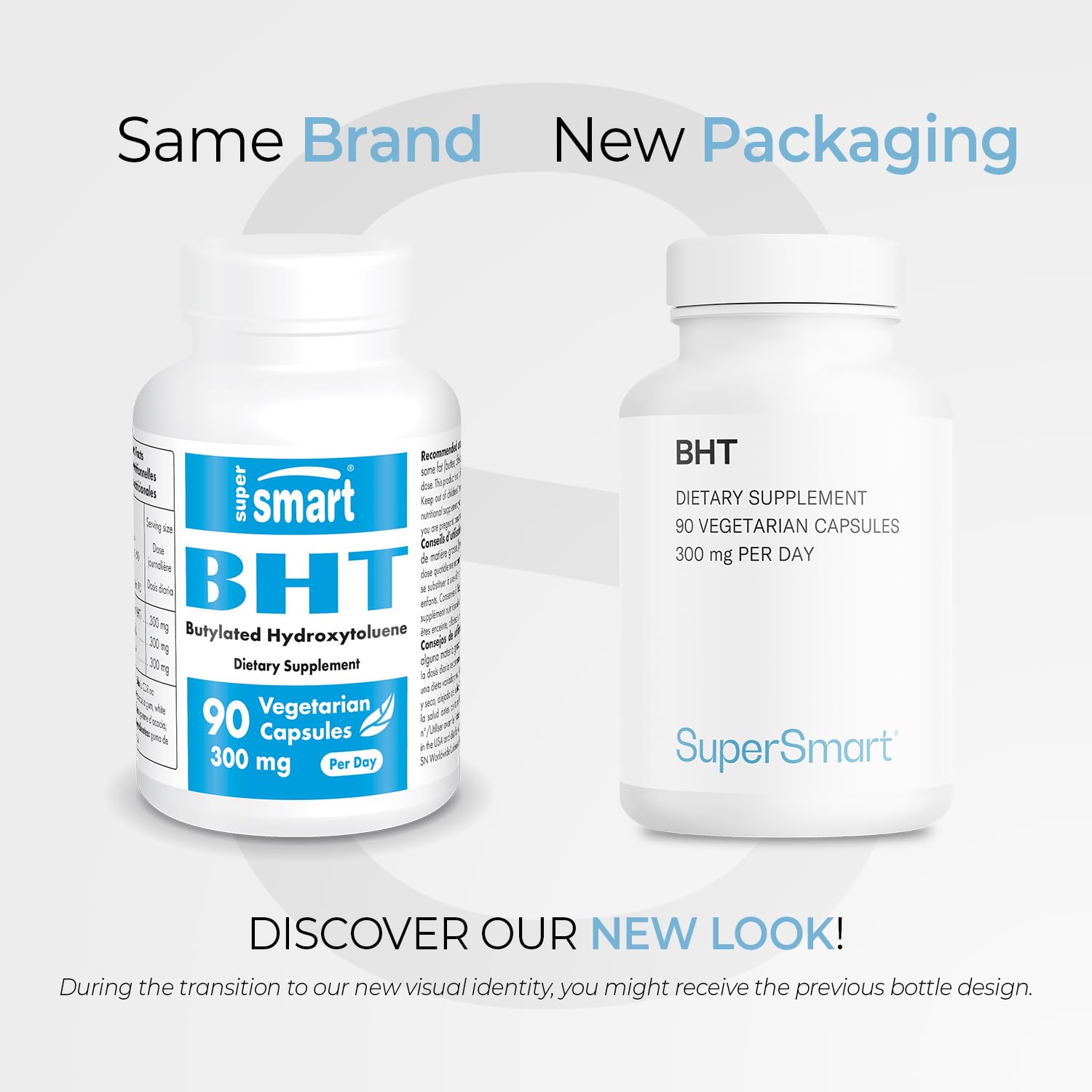 Back view of Supersmart BHT supplement bottle with dosage information