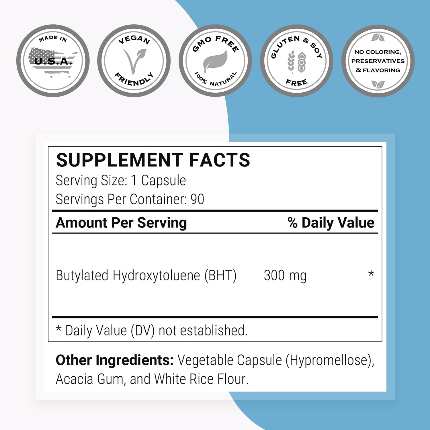 Ingredients image for Supersmart BHT supplement (Hypromellose, Acacia Gum, Rice Flour)