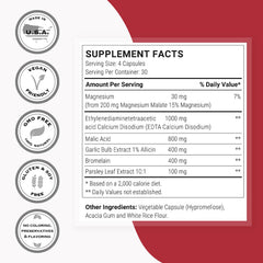 Ingredients panel for Cardio Clear showing garlic EDTA, malic acid, magnesium