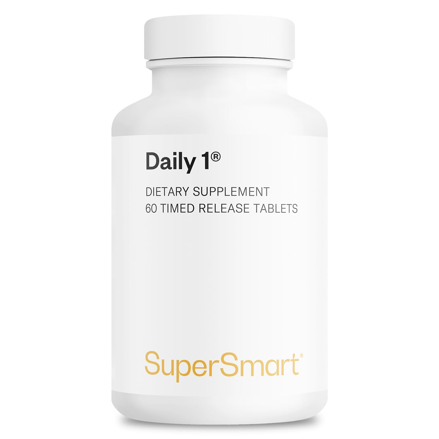 Front view of Supersmart Daily 1 Timed Release multivitamin bottle