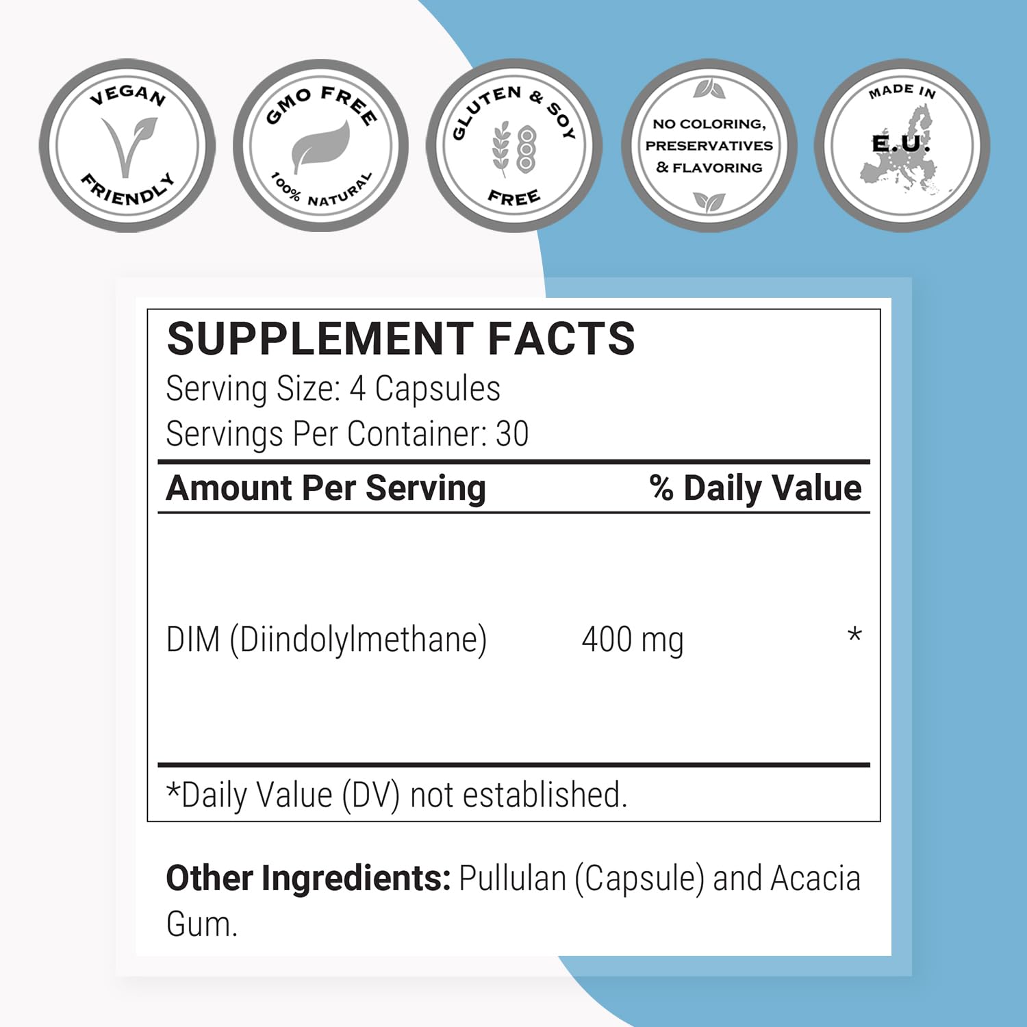 Ingredients list with vegetarian capsules