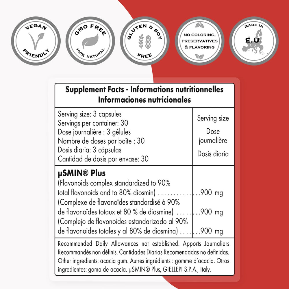µSMIN micronized diosmin flavonoid extract label