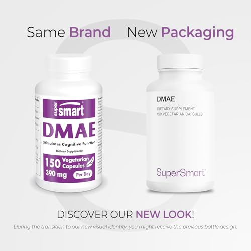 Close-up of DMAE 390mg per day label