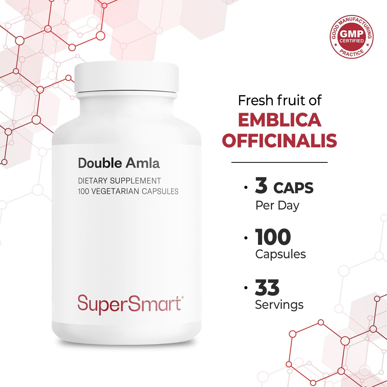 Serving suggestion showing three capsules daily