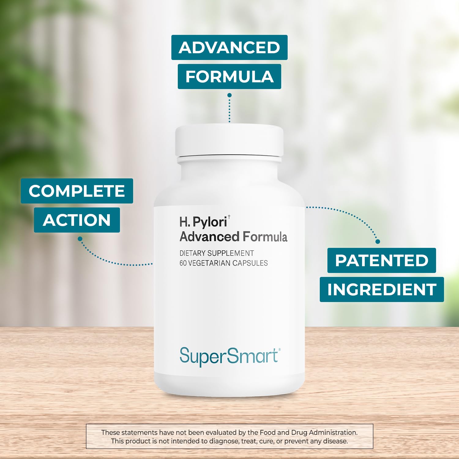 Supersmart H Pylori Advanced Formula capsules on white background for easy daily use