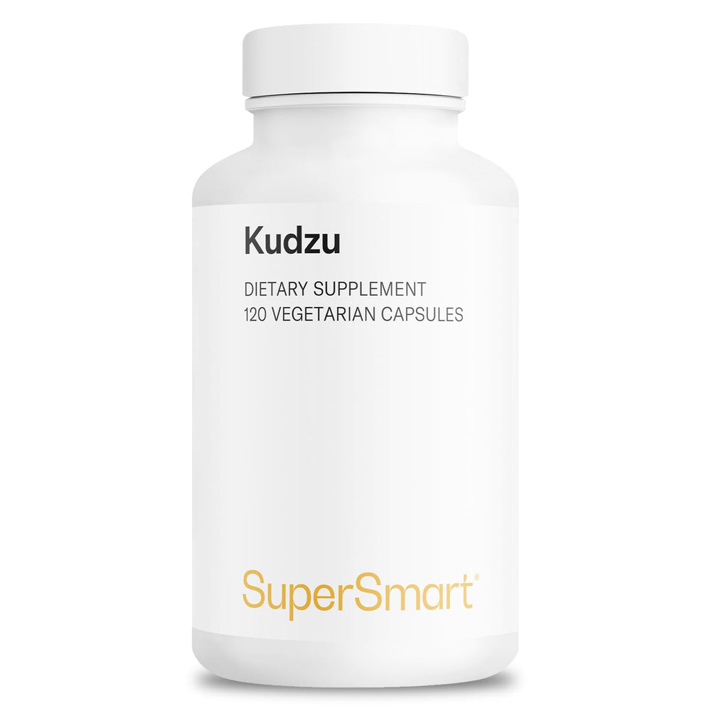 Front view of Supersmart Kudzu Extract 500 mg bottle with 120 vegetarian capsules