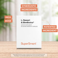 Close-up of Lactobacillus gasseri and SlimBiotics blends on the supplement label