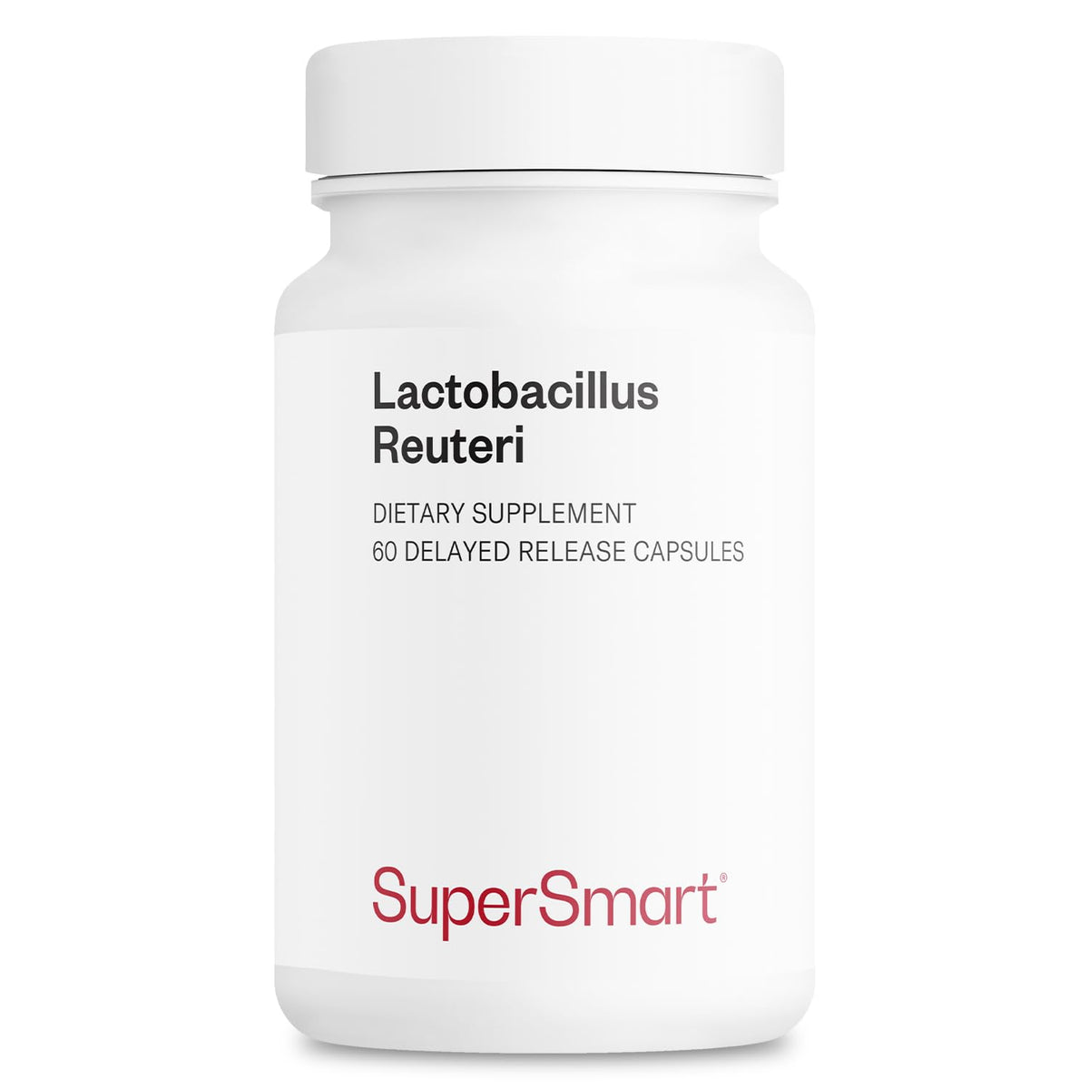 Front view of Supersmart Lactobacillus Reuteri probiotic bottle - 5B CFU daily, 60 capsules