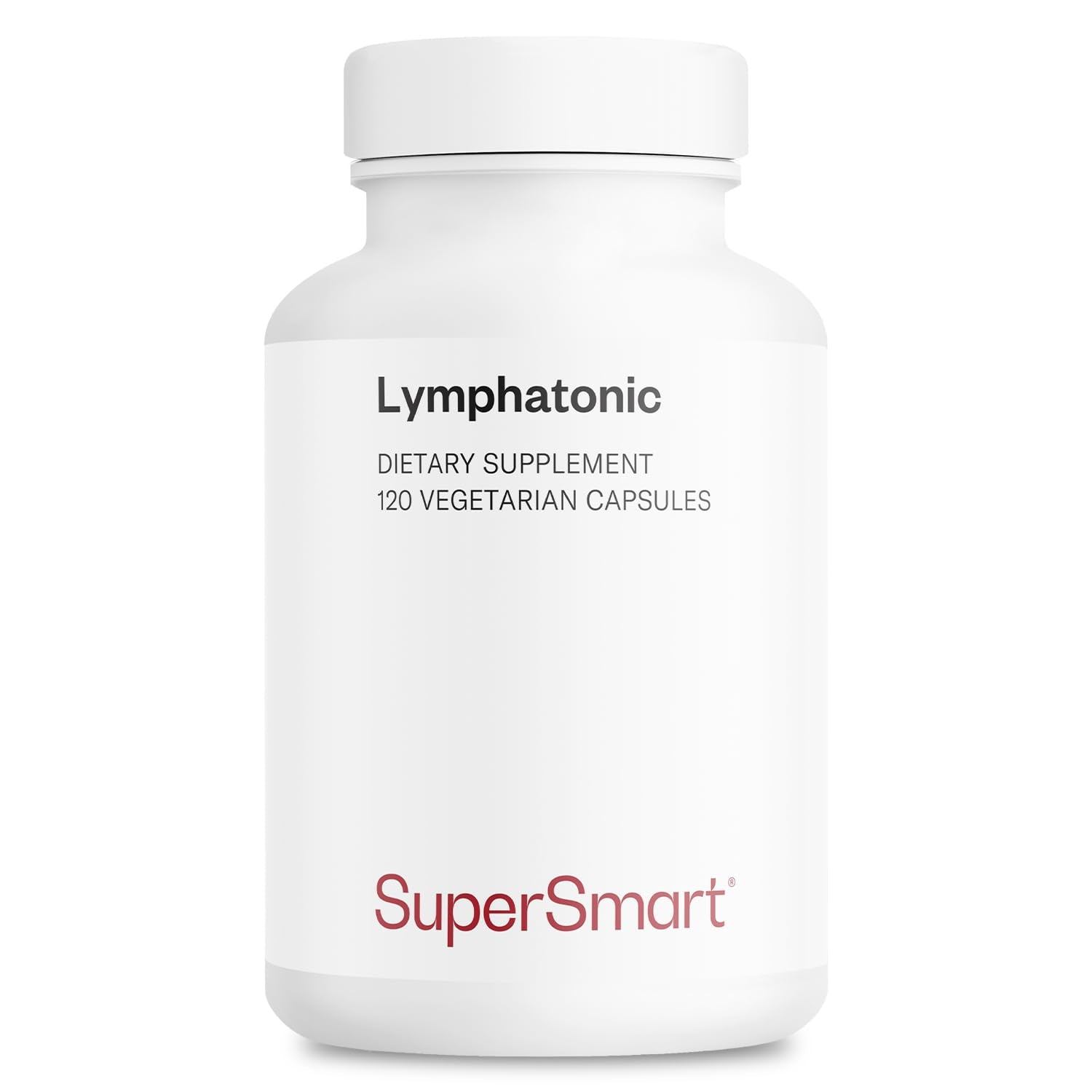 Supersmart Lymphatonic bottle with 120 vegetarian capsules on a white background