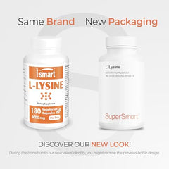 Pack shot showing Supersmart L-Lysine 6000mg bottle and packaging