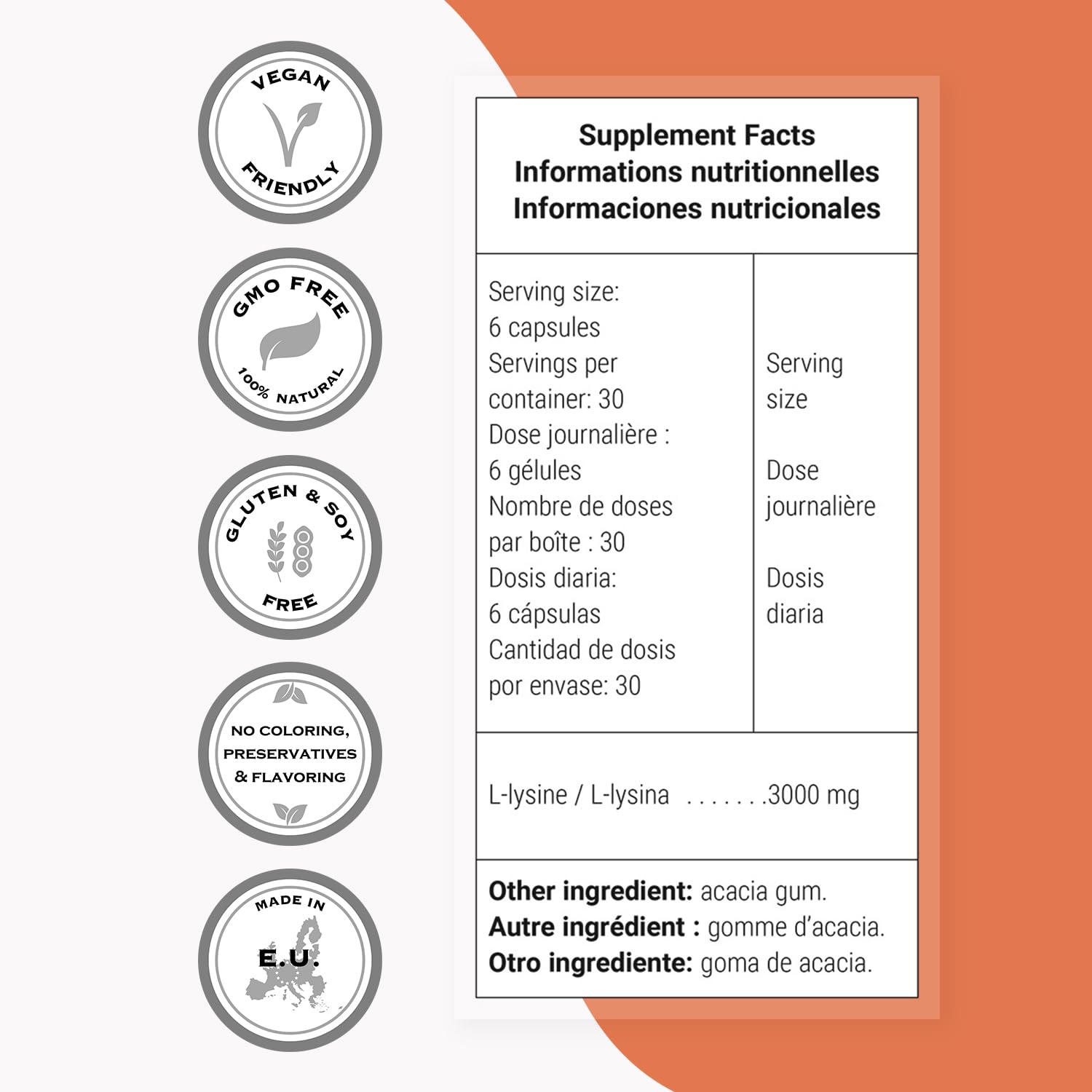 Vegetarian-friendly L-Lysine capsules