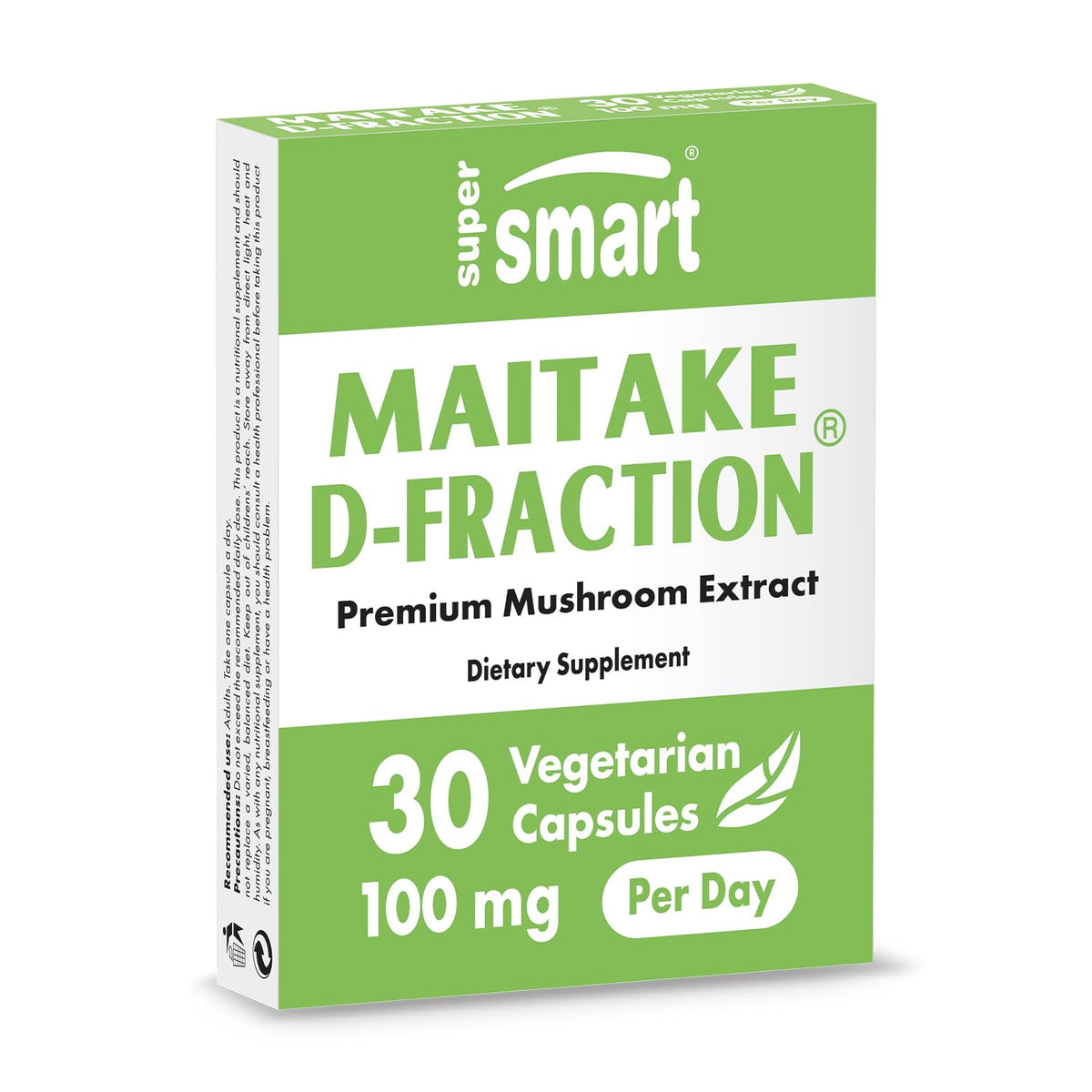 Bottle and label of Supersmart Maitake D-Fraction Pro 100mg