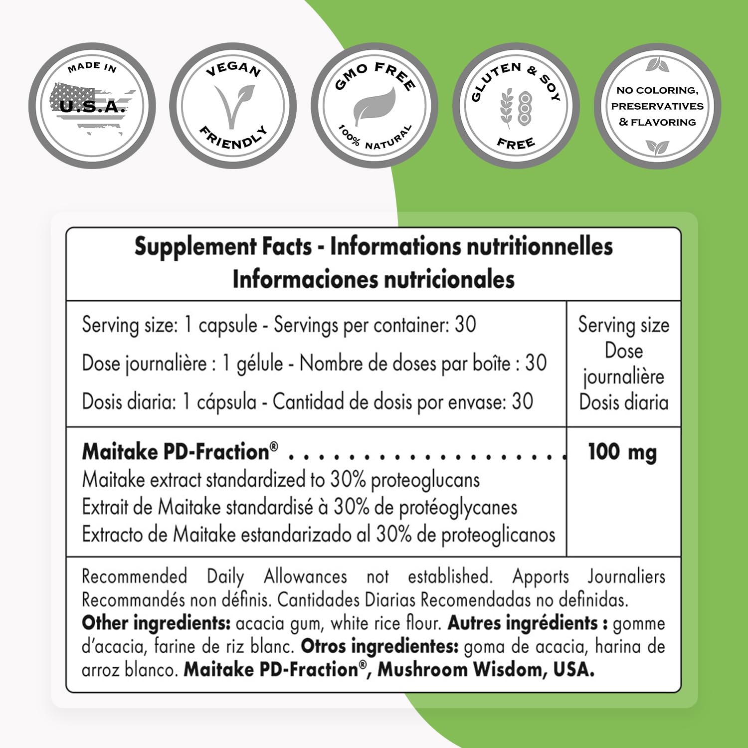 Patented maitake extract standardized to 30% proteoglycans graphic