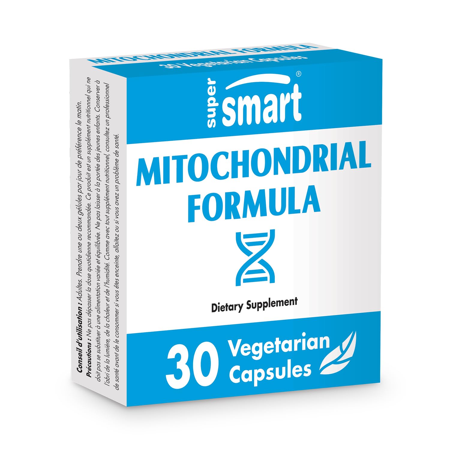 Close-up of Mitochondrial Formula ingredients highlighting PQQ, R-Lipoic Acid, and Acetyl-L-Carnitine