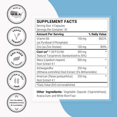 Maca root and capsules displaying Maca root
