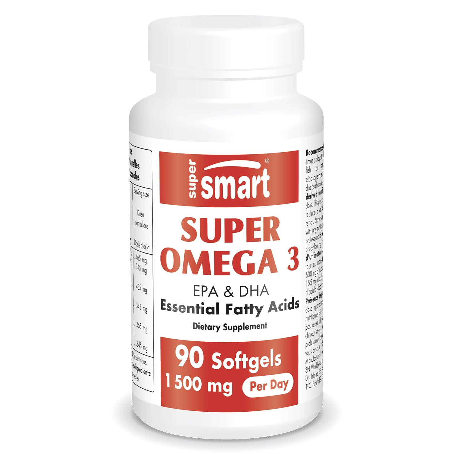 BOTTLE of Supersmart Super Omega 3 1500mg per day with 90 softgels