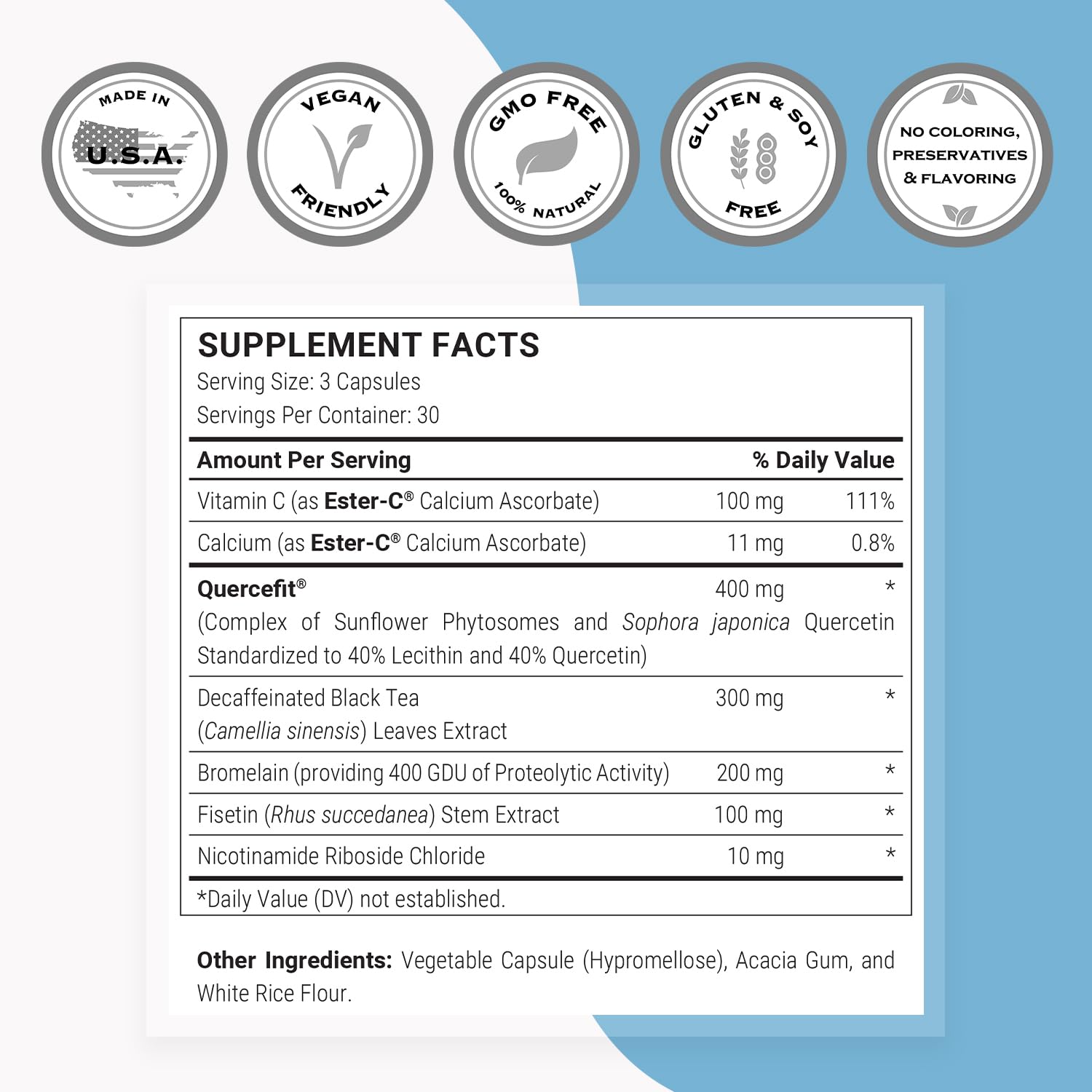 Non-GMO, Gluten-Free, Vegetarian formula label