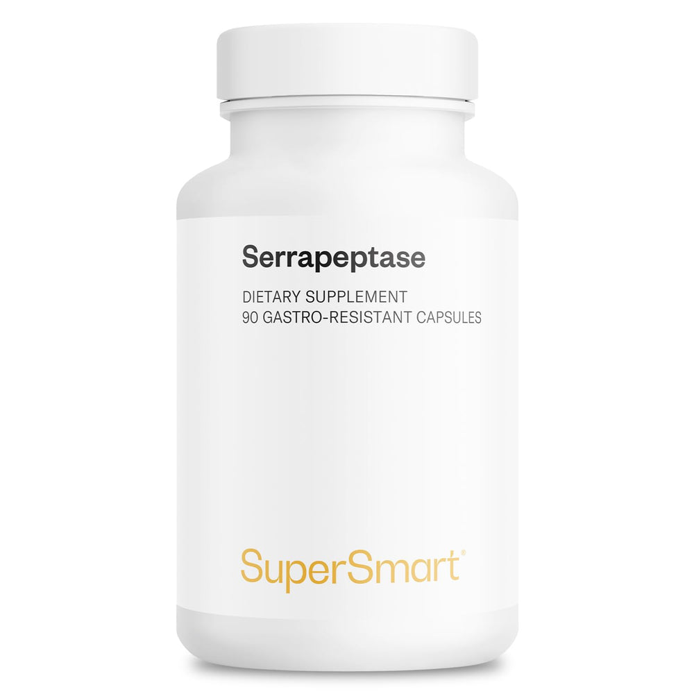 Supersmart Serrapeptase 120000IU high-potency bottle with 90 DR capsules