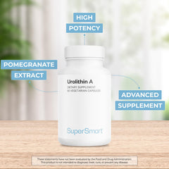 Urolithin A capsules arranged beside pomegranate imagery